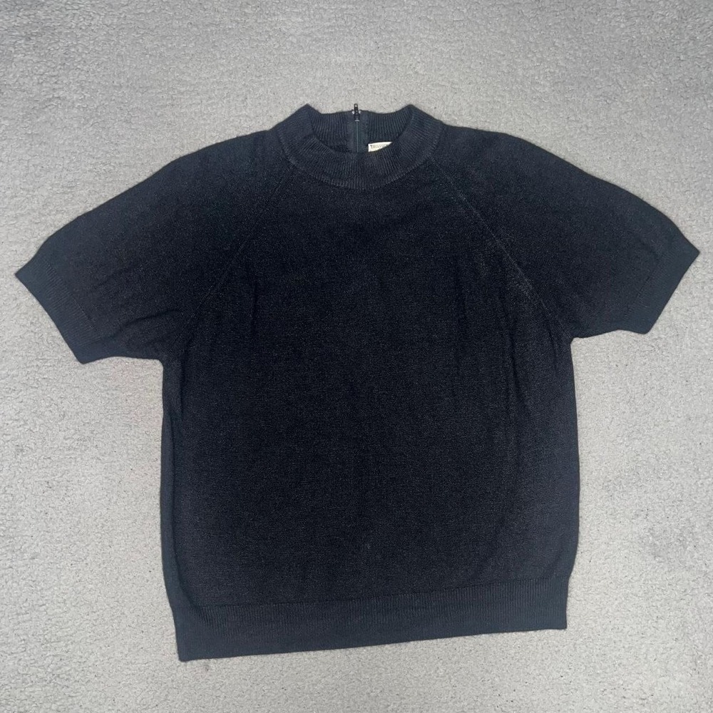 VTG Lord & Taylor Sweater Women's Sz 40 (M) Black Mock Back Zip Made in USA Top